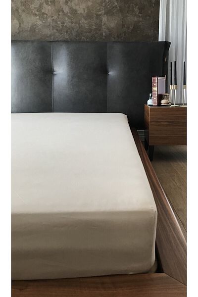 Silkarea Beige Color - 100% Cotton Satin, Oversized, Double Bed Sheet - 180X200 cm (Cornered Fitted Sheet)