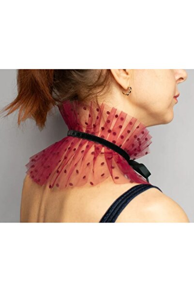 es moda shop Zarif puantiyeli çıkarılabilir yaka boyunluk kırmızı