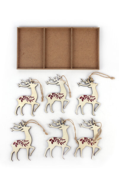 Waldern Σετ 6 Ξύλινα Σειρά Ελάφια Χριστουγεννιάτικο Στολίδι 10*12εκ