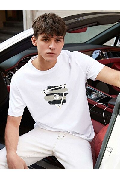 ORLONTEX Weißes Unisex-T-Shirt mit dreieckigem Aufdruck in Übergröße