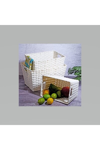 Asey Home 3'LÜ HASIR BEYAZ DİKDÖRTGEN DERİN SEPET