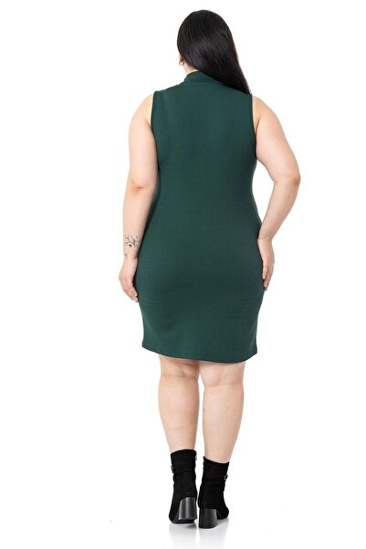DISENTIS MODEST Plus Size Half Fishing Camisole with Ribbed Inside Sleeveless Stretch Short Emerald Dress