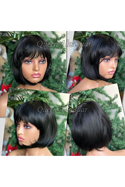 Queen Nelly İthal lüks fiber ısıya dayanıklı küt kahküllü saç kadın peruğu po...