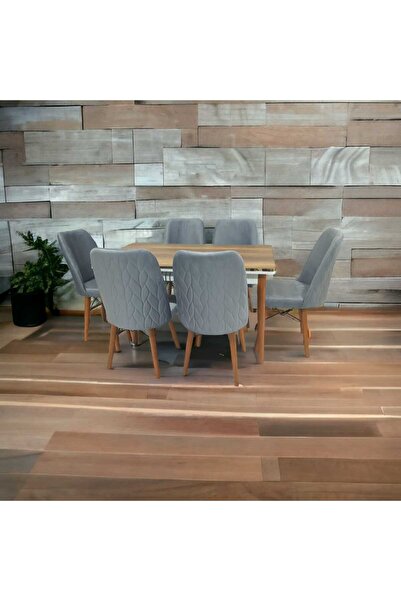 ŞEHBAL MOBİLYA CEVİZ Yemek Masası Takımı Beyaz Ayaklı Masa Takımı GRİ Sandaly...