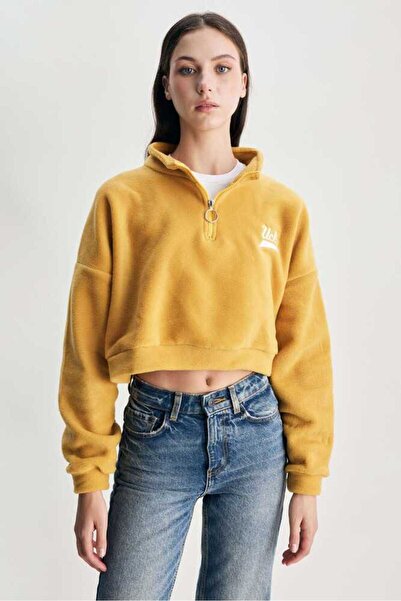 UCLA Γυναικείο φούτερ με κέντημα με φερμουάρ Happy Brown