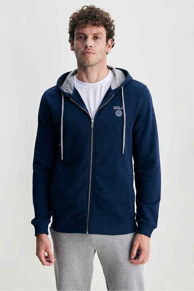 UCLA Hanorac pentru bărbați Hılgard Dark Navy Blue - cu glugă și fermoar