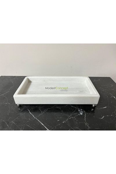 Modestmar Natural Marble Rectangular Tray & Presentation & Organizer, 15x30 Box, Bathroom Organizer Ball Standing