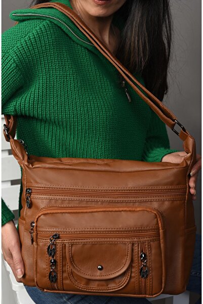 JARA Bag Pera Yumuşak Yıkama Deri Çok Gözlü Çapraz Çanta