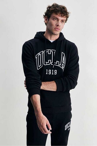 UCLA JEPSEN Black Hooded Embroidered Standard Fit Men's Sweatshirt