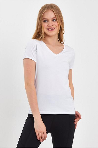 GRAB Tricou alb cu mânecă scurtă cu decolteu în V