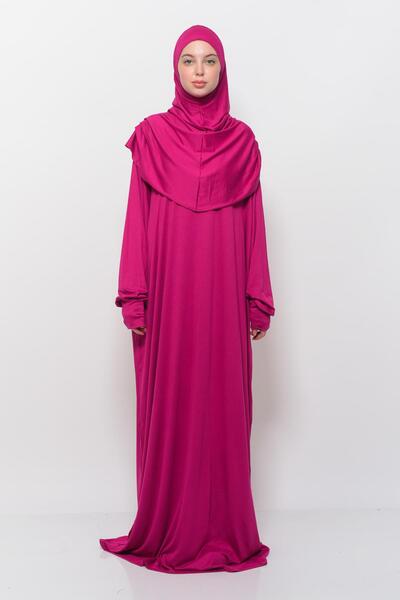 Altobeh Πρακτικό μονοκόμματο βαμβακερό μανίκι νυχτερίδας αποσυνδέστε βιολογικό φόρεμα προσευχής με φούξια μαντίλα