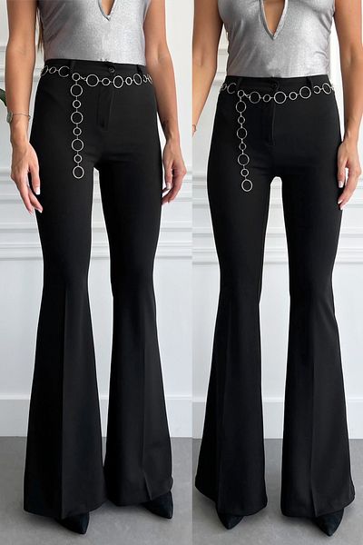FEMELLE Pantaloni negri cu lant largi din Lycra