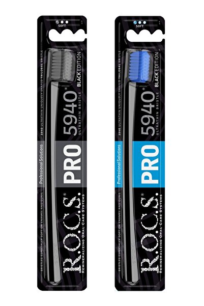 R.O.C.S. Rocs Pro Black 5940 Adet Kıl Içeren Soft Diş Fırçası - 2 Adet Siyah-mavi