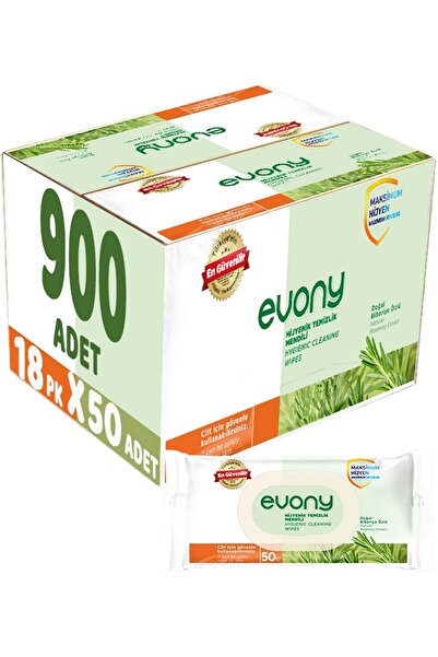 Evony مناديل مبللة للتنظيف الصحي 50 ورقة بغطاء بلاستيكي (مجموعة من 18) 900 ورقة