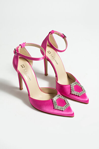 La Limar Limar Fuşya Saten Taş Detaylı Bilekten Bağlamalı 10,5 Cm Stiletto Sivri Burun Kadın Topuklu Ayakkabı