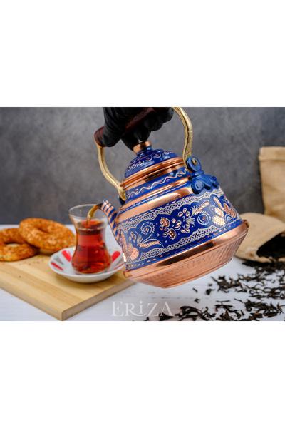 ERİZA 3,2 Litre El Işlemeli Nostaljik Tekli Kalaylı Dövme Bakır Demlik, Çaydanlık, Su Isıtıcısı