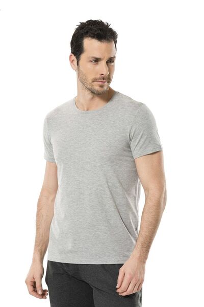 Cacharel 1331 Grey Melange Ανδρικό κοντομάνικο μπλουζάκι Lycra με λαιμόκοψη