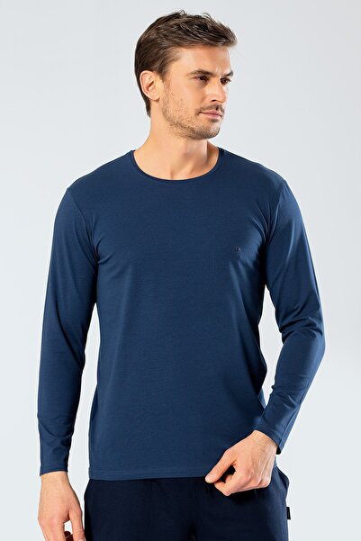 Cacharel 1333 Indigo Men's Indigo O Neck Long Sleeve Sweatshirt