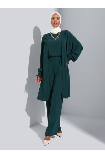 Refka Cap&pants&blouse Triple Aerobin Set - Dark Emerald -
