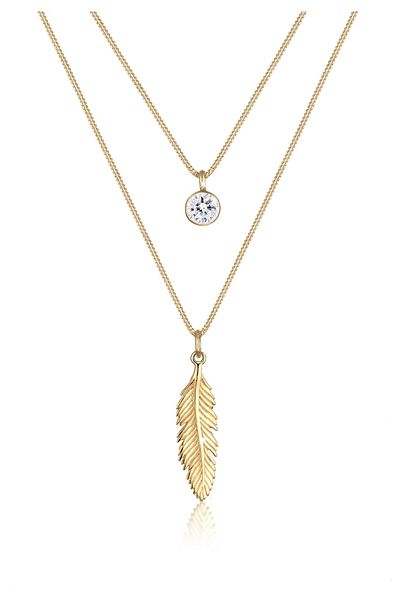 ELLI Halskette Damen Feder Boho mit Kristall in 925 Sterling Silber