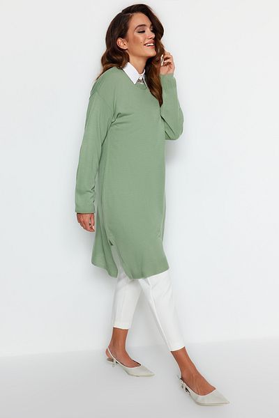 Trendyol Modest Mintgrüner langer Strickpullover TCTAW22AK0011
