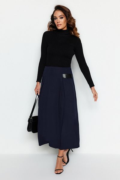 Trendyol Modest Sötétkék öv részletes szövött szoknya TCTAW24EE00014