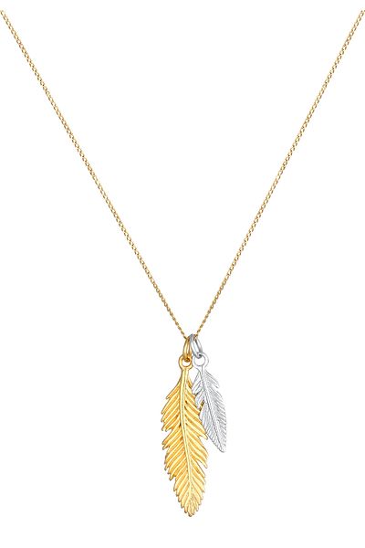 ELLI Halskette Damen Feder Anhänger Boho Look Trend Bicolor aus 925 Sterling Silber