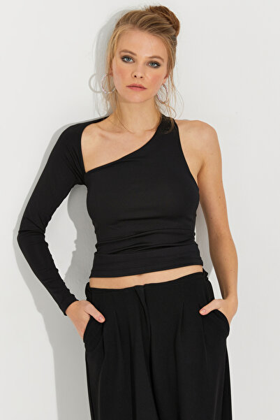 Cool & Sexy Women's Black One Shoulder Blouse EY2588