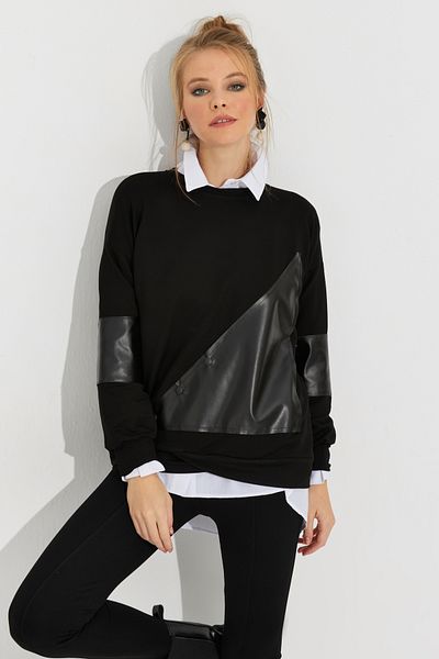 Cool & Sexy Tricou de pulover din piele neagră pentru femei ST6015