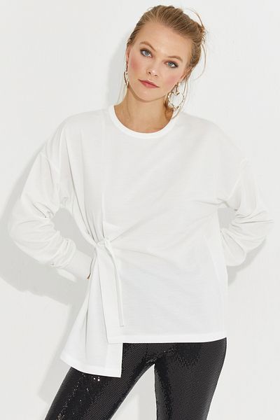 Cool & Sexy Weißes Damen-Sweatshirt zum Binden Yİ2493