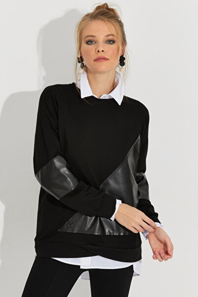 Cool & Sexy Dámská černá kožená bloková mikina ST6015