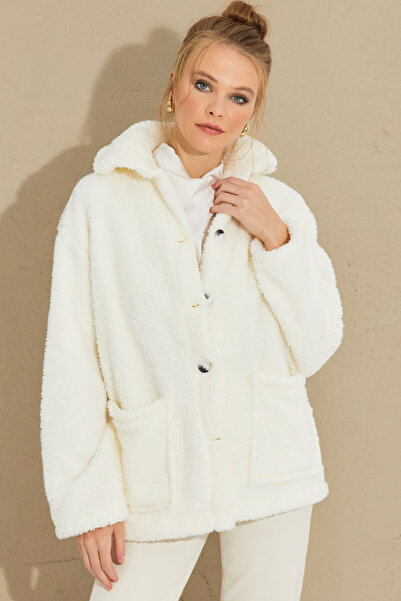 Cool & Sexy Dámská Ecru Teddy Jacket Q980