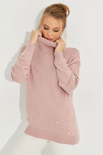 Cool & Sexy Women's Powder Turtleneck Pearl Knitwear Sweater MSS129