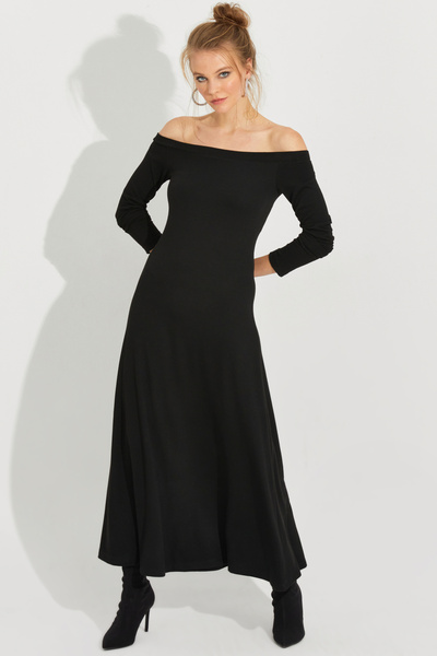 Cool & Sexy Rochie midi neagră cu guler Madonna pentru femei BK272076