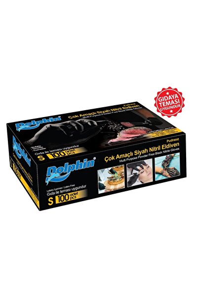 Dolphin Extra Kalın Nitril Siyah Eldiven ( M ) Beden ( 100'lü Paket )