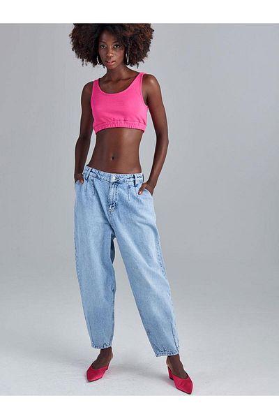 RİVUS Crop Combed Cotton Athlete with Elastic Waist - Pink