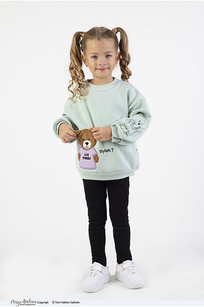 Harika KIDS Girl's Medium Thickness Printed Knitted Basic Tights Top and Bottom Set