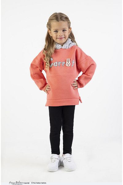 Harika KIDS Κοριτσίστικο ύφασμα μεσαίου πάχους Κέντημα Καρέτα Πλεκτό Basic Σετ τοπ και κάτω