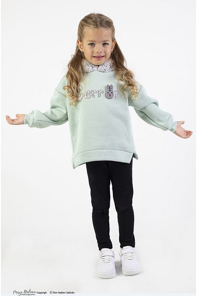 Harika KIDS Κοριτσίστικο ύφασμα μεσαίου πάχους Κέντημα Καρέτα Πλεκτό Basic Σετ τοπ και κάτω