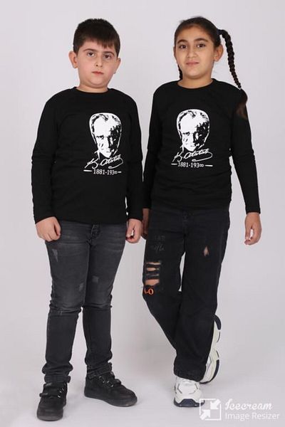 Çiggo Kids 10 ноември, специална детска тениска с дълъг ръкав и щампа на Ататюрк, памучна унисекс