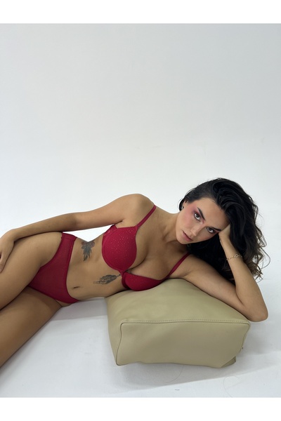 Cansoy Taş baskılı sütyen takım vişne