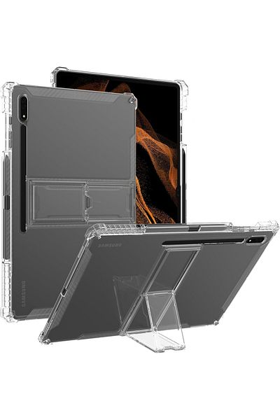 TEKNETSTORE Samsung Galaxy Tab S7 Fe Lte T730 T735 T737 Case with Pen Compartment, Transparent Silicone Stand, Strong Protection