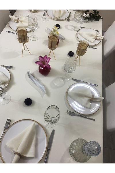 Zeren Home Linen Look Carefree Table Cloth Cream 25 Pieces