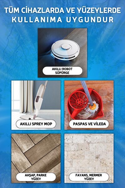 Davbir 3'lü Set Akıllı Robot Süpürge Deterjanı Beyaz Sabun,Türk Hamamı,Okyanus Sprey Mop Deterjanı 3X 550ML