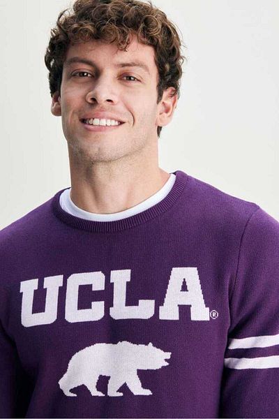 UCLA Guala الأرجواني الجاكار منقوشة الرجال تريكو سليم