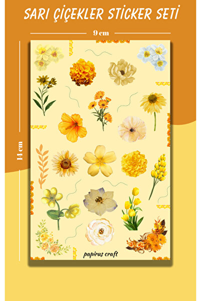 Craft PAPİRUS CRAFT SARI ÇİÇEKLER STİCKER ,ÇIKARTMA , ETİKET SETİ