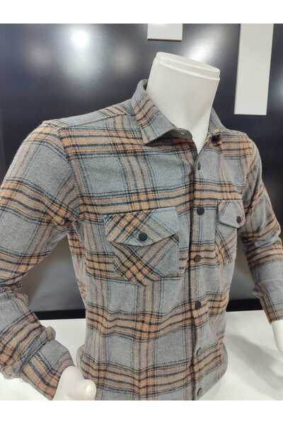 Grand Star GÜNCÜOĞLU %100 YÜN UZUN KOLLU ÇİFT CEPLİ SLİM FİT ODUNCU ERKEK GÖMLEK