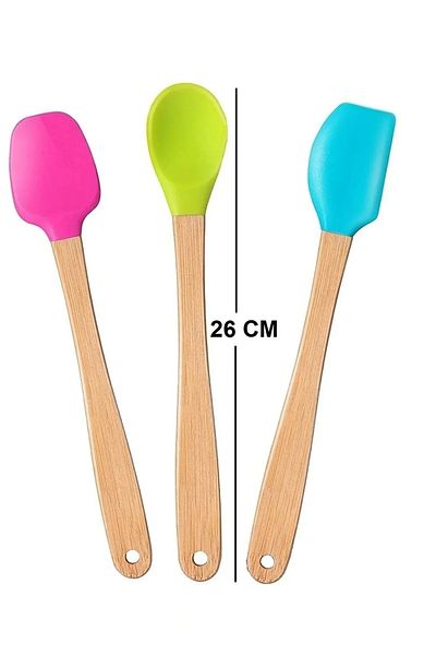 TeknoZar Colorful Bamboo - 3-Piece Silicone Spatula Spoon Set