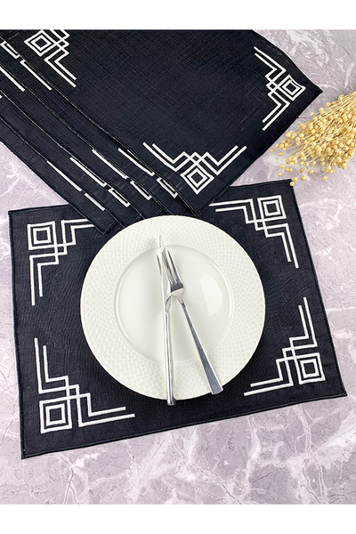 WEARE2 Culoare neagră cu broderie albă, dreptunghiulară, 34x44cm, set de 6 pi...