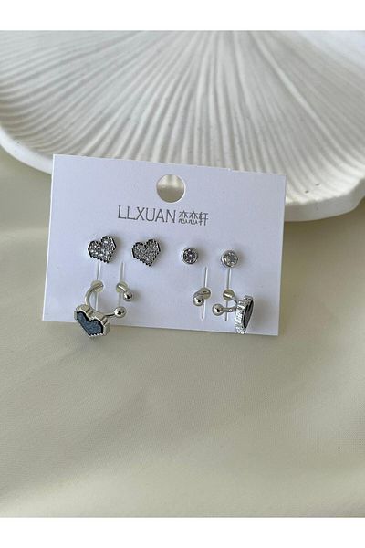 Rachel Silver Heart Set of 6 Cartilage Earrings